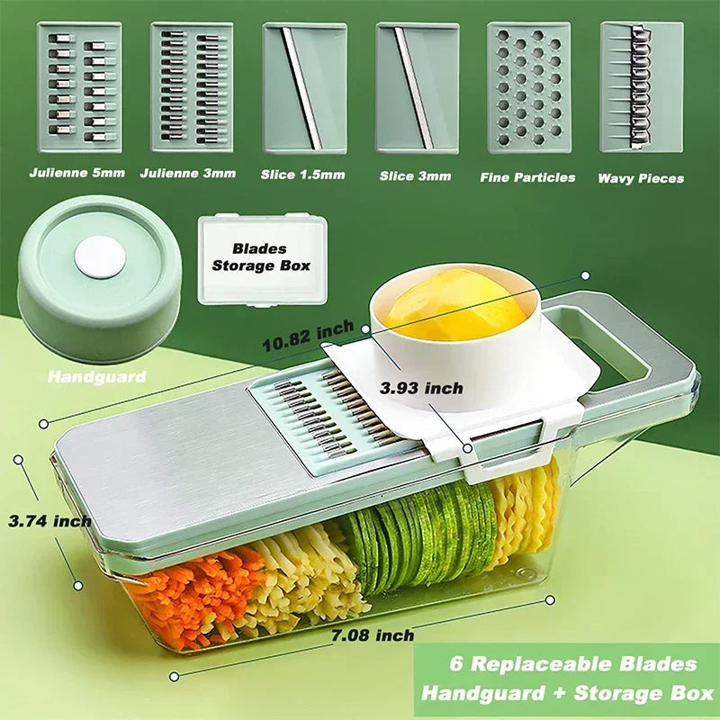 6‑in‑1 Veggie Slicer Mandoline – Multi‑Blade Cutter for Easy Slicing, Julienne & Shredding
