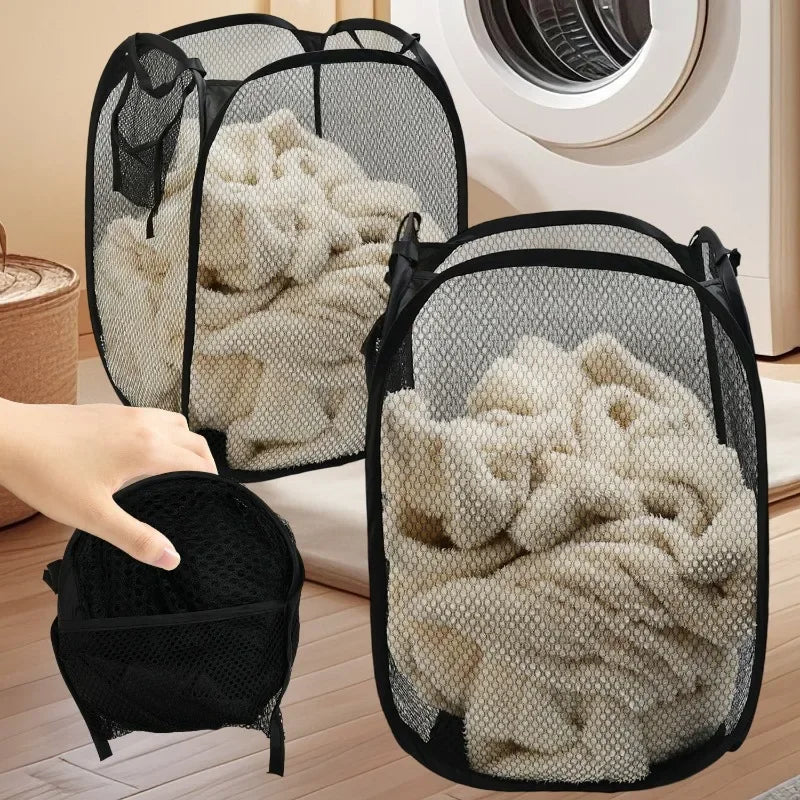 Folding Dirty Laundry Sorting Basket Mesh Storage Bag Frame Laundry Organizers or Storage Pouch
