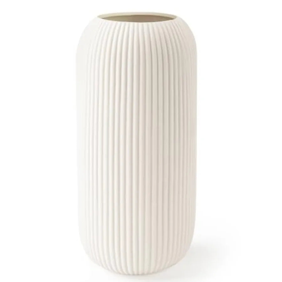 Modern Small Ribbed Ceramic Vase – Textured Decorative Flower Vase for Home Décor & Coffee Table Styling