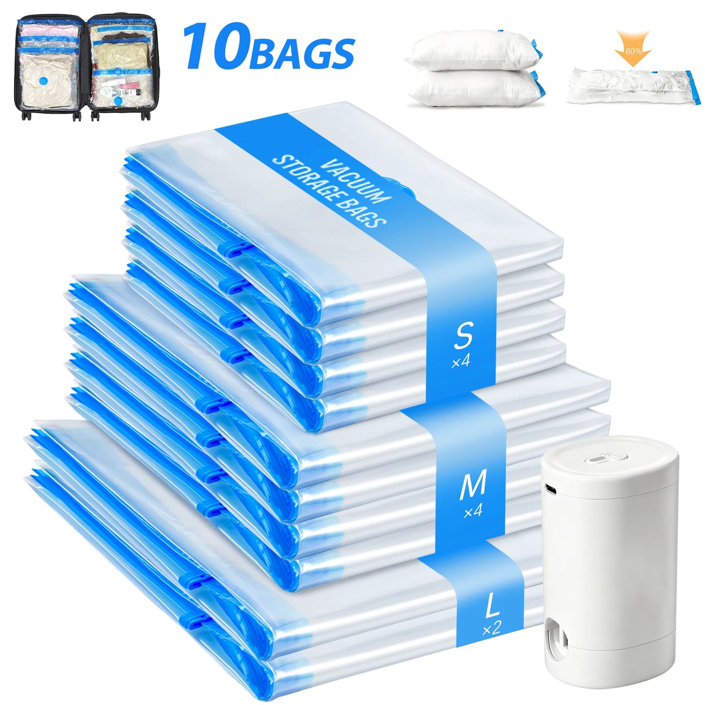 Space‑Saver Vacuum Storage Bags – Wireless Rechargeable Pump for Clothes, Bedding & Travel