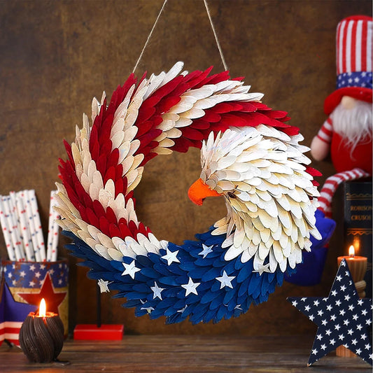 Independence Day Front Door Sign - Wall Hanging Round Wooden Plaque Patriotic Decor Garland