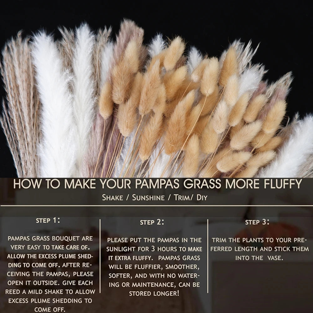 Dried Pampas Grass Decor 80-110 PCS with Bunny Tails