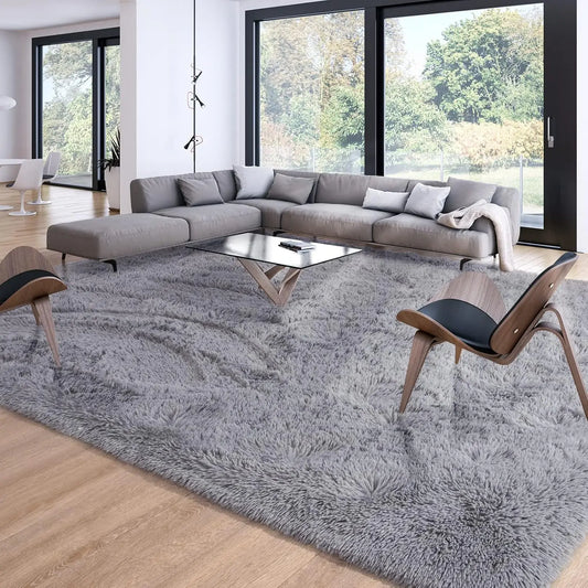 9x12 Soft Shaggy Area Rug – Grey, Non‑Slip, Plush Floor Carpet