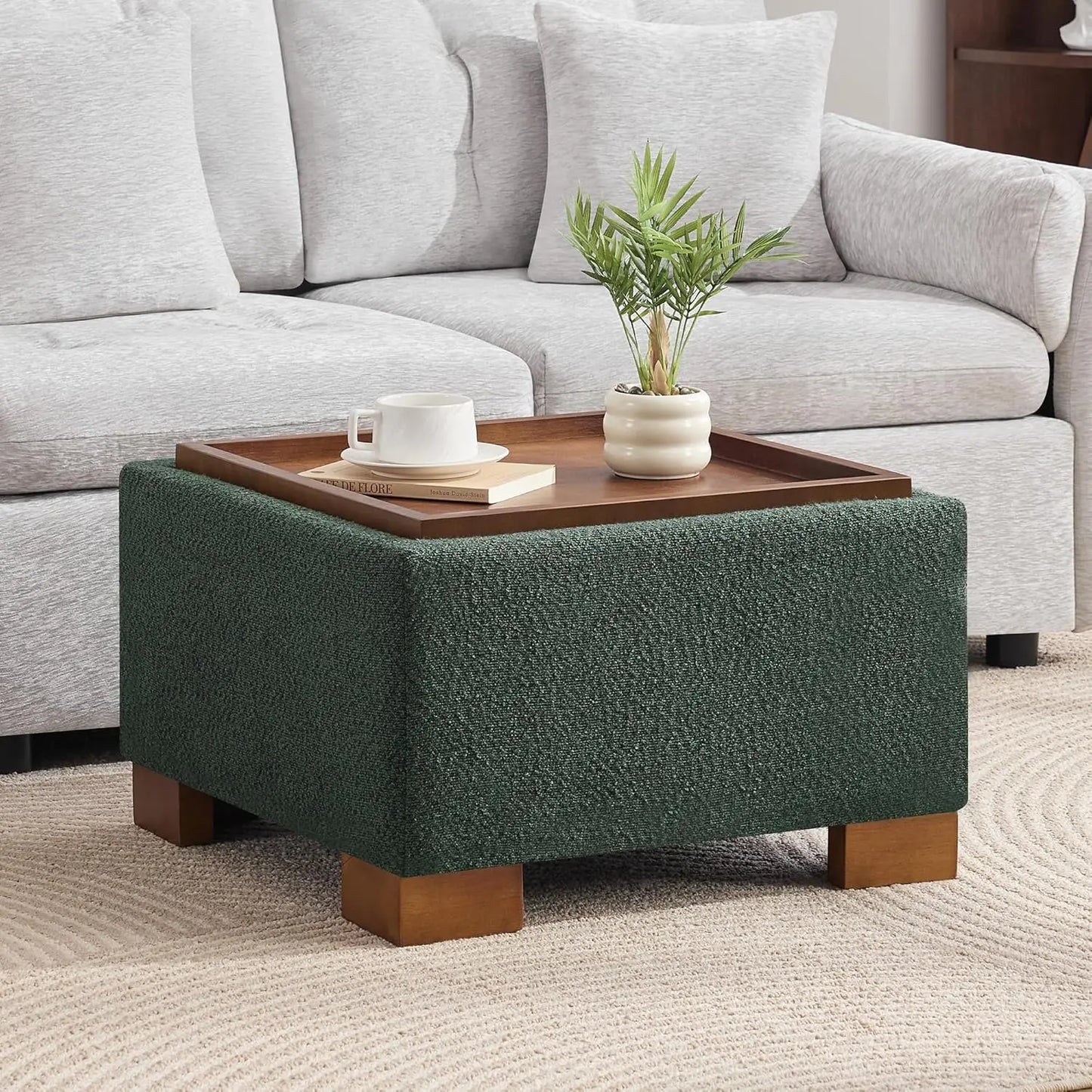 24" Square Ottoman Coffee Table with Storage – Modern Upholstered Accent Table for Living Room