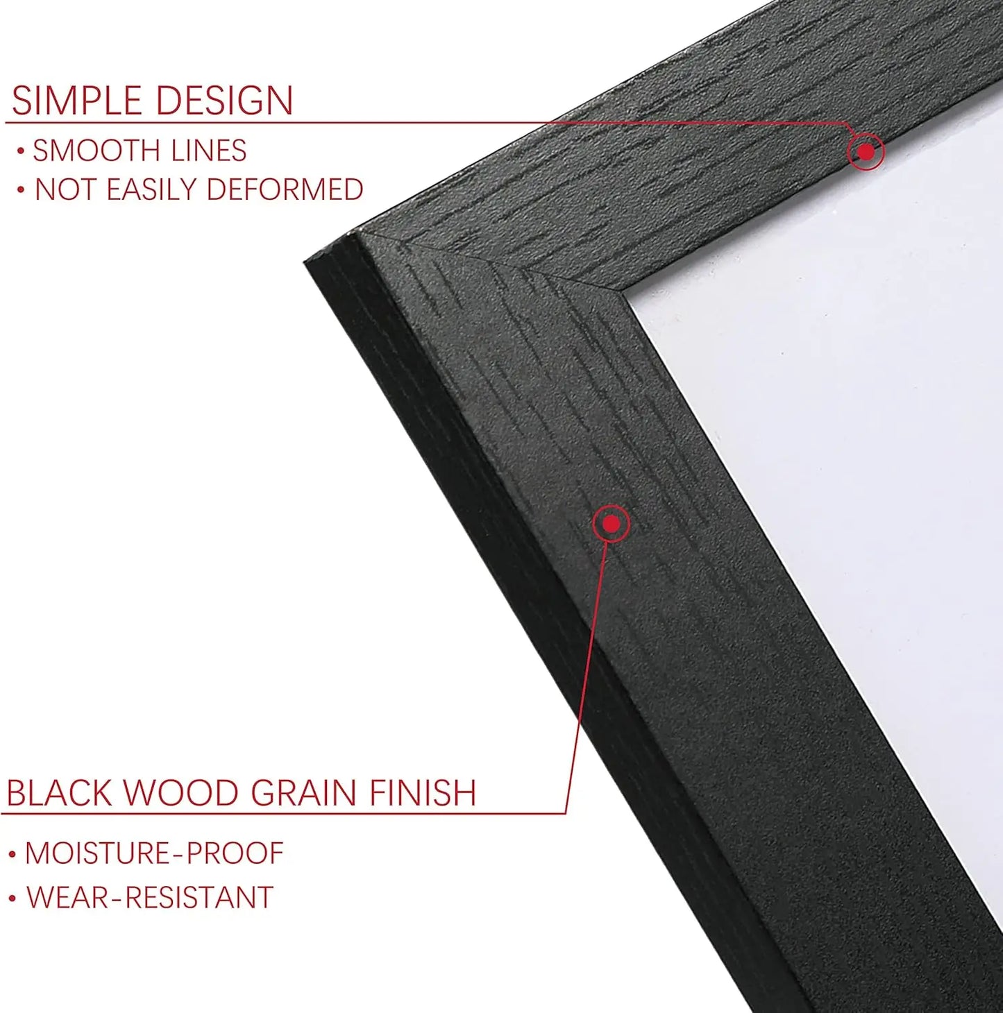 Set of 6 Black Woodgrain Picture Frames – 11×14 Frames with Mat for 8×10 Photos, Wall Mount or Table Display