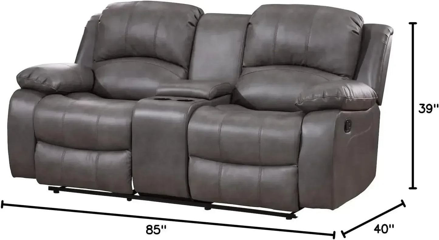 2PC Leather Reclining Sofa and Loveseat Set