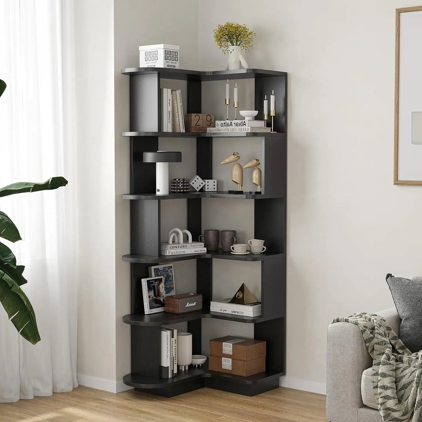 5-Tier L-Shaped Corner Bookshelf | Freestanding Storage & Display Rack