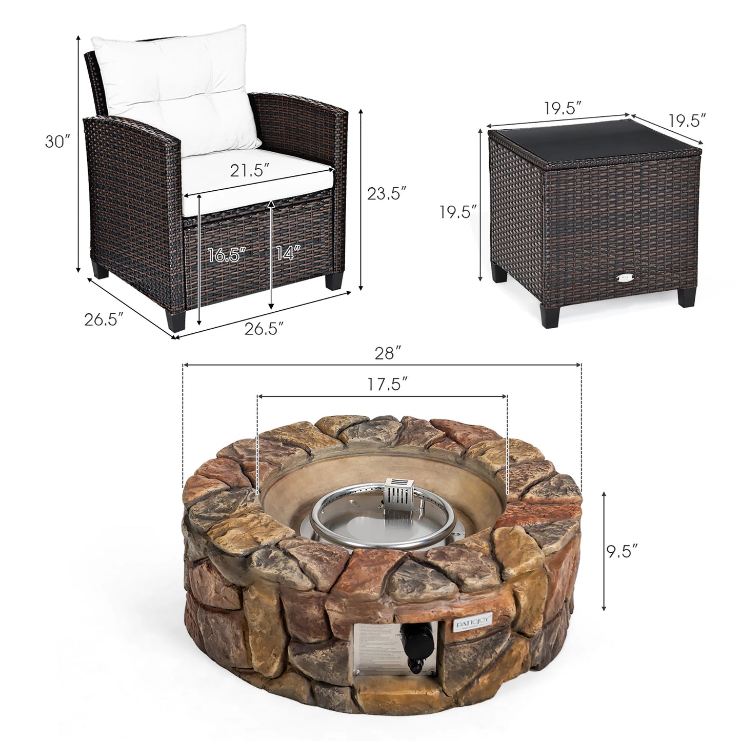 7‑Piece Rattan Wicker Patio Furniture Set – Outdoor Sectional with Gas Fire Pit Table & Cushions