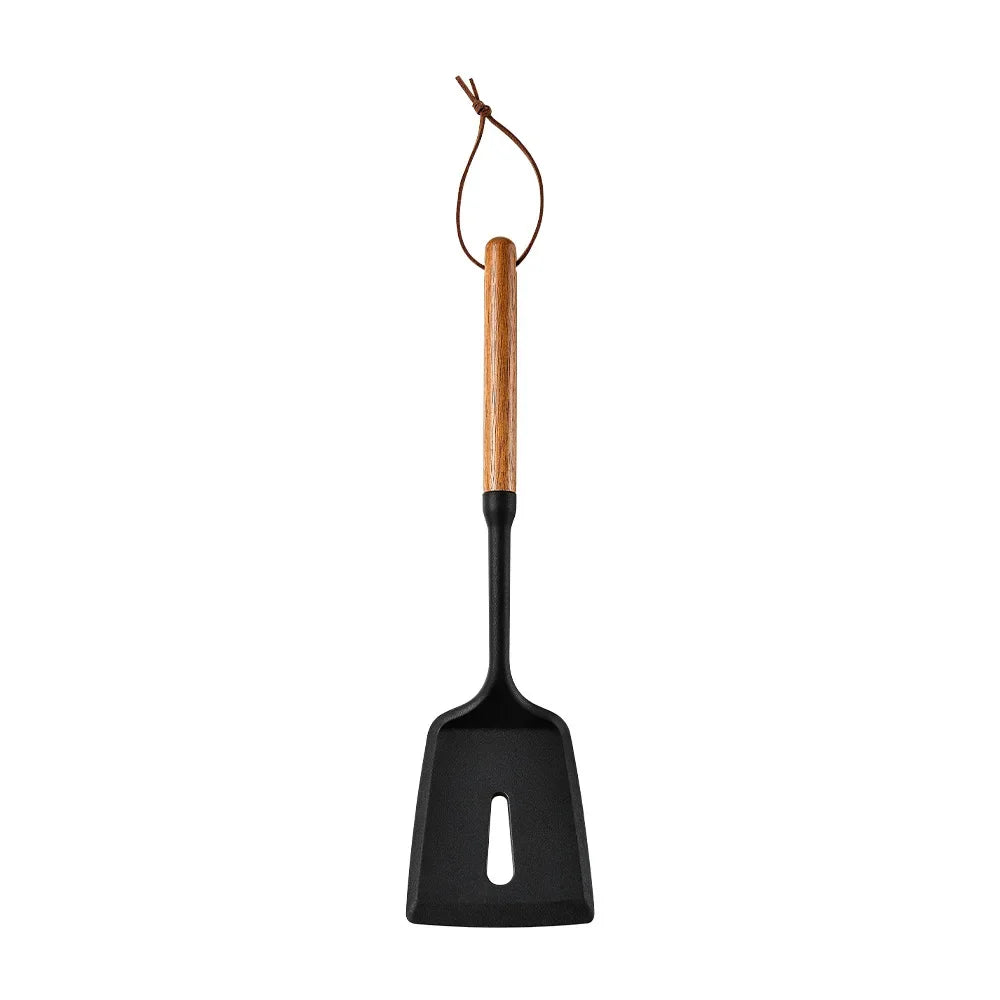 7Pcs Black Silicone Wooden Handle Cooking Tool Non-stick Kitchen Utensils