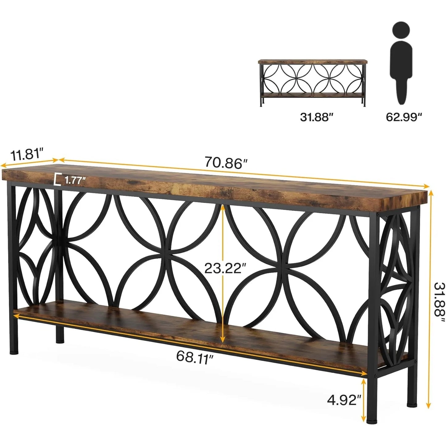 71-Inch Narrow Sofa Table, Long Sofa Table Behind Couch, Entry Console Table with Storage for Entryway, Living Room