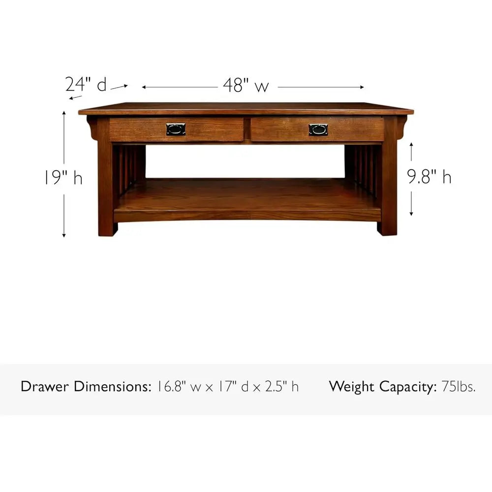 Mission Impeccable Coffee Table - Solid Wood with 2 Drawers & Shelf