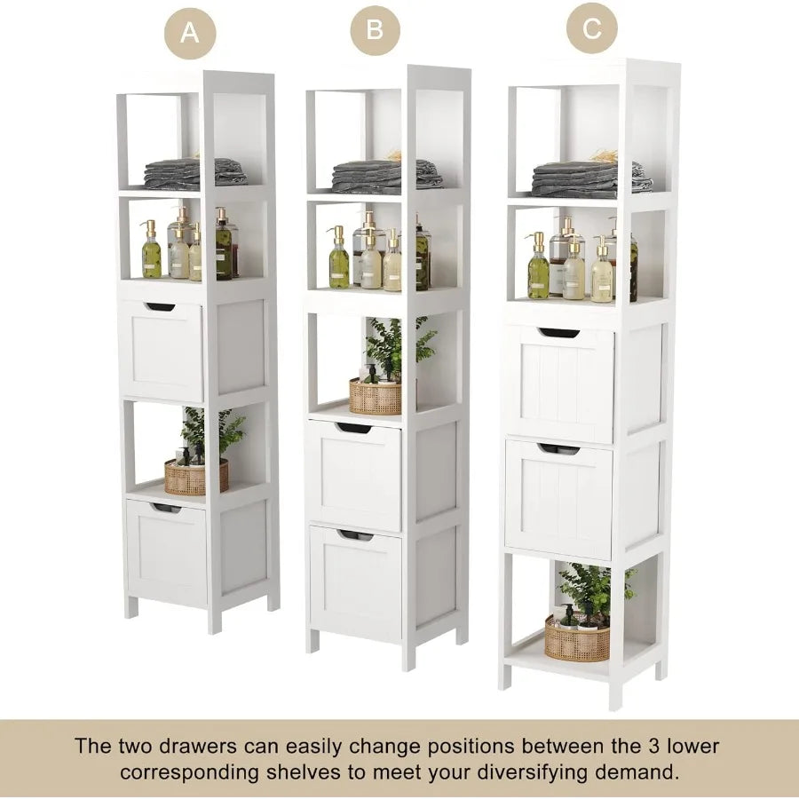 Bathroom Storage Cabinet/ Organizer With 2 Drawers And 3 Shelves