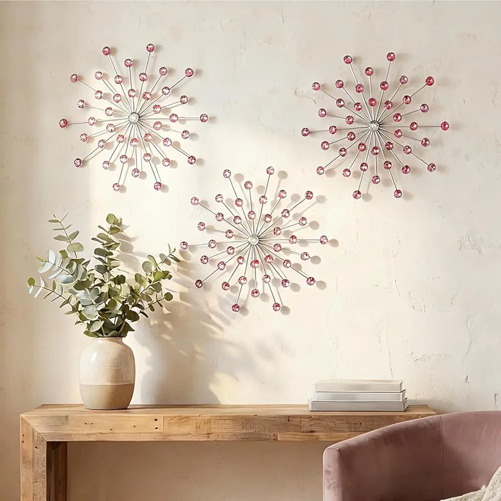 Crystal Home Décor Rhinestone Sun Star Wall Hanging Diamond Accents 18x18. 3 Set Metal Jeweled Wall Art Bling