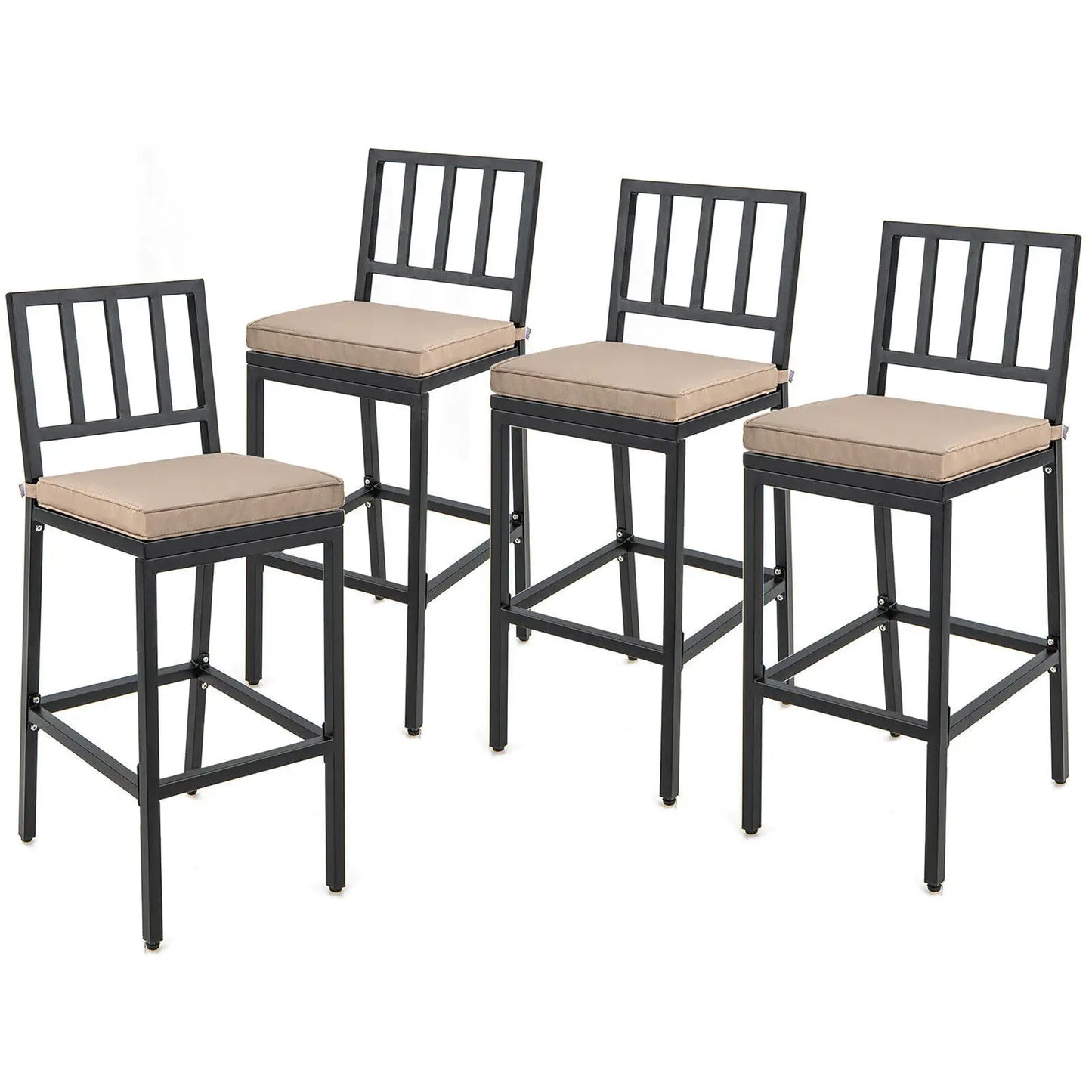 Outdoor Metal Bar Stools (Set of 4) – 30" Counter‑Height Chairs with Beige Cushions