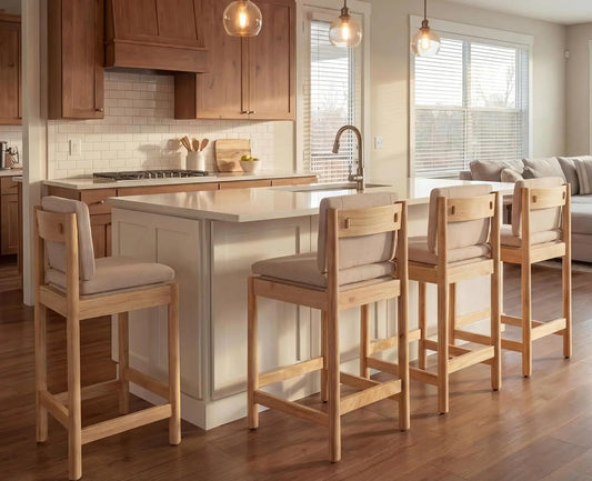 Counter Height Bar Stools, Set of 4 Stools with Back Natural Wood