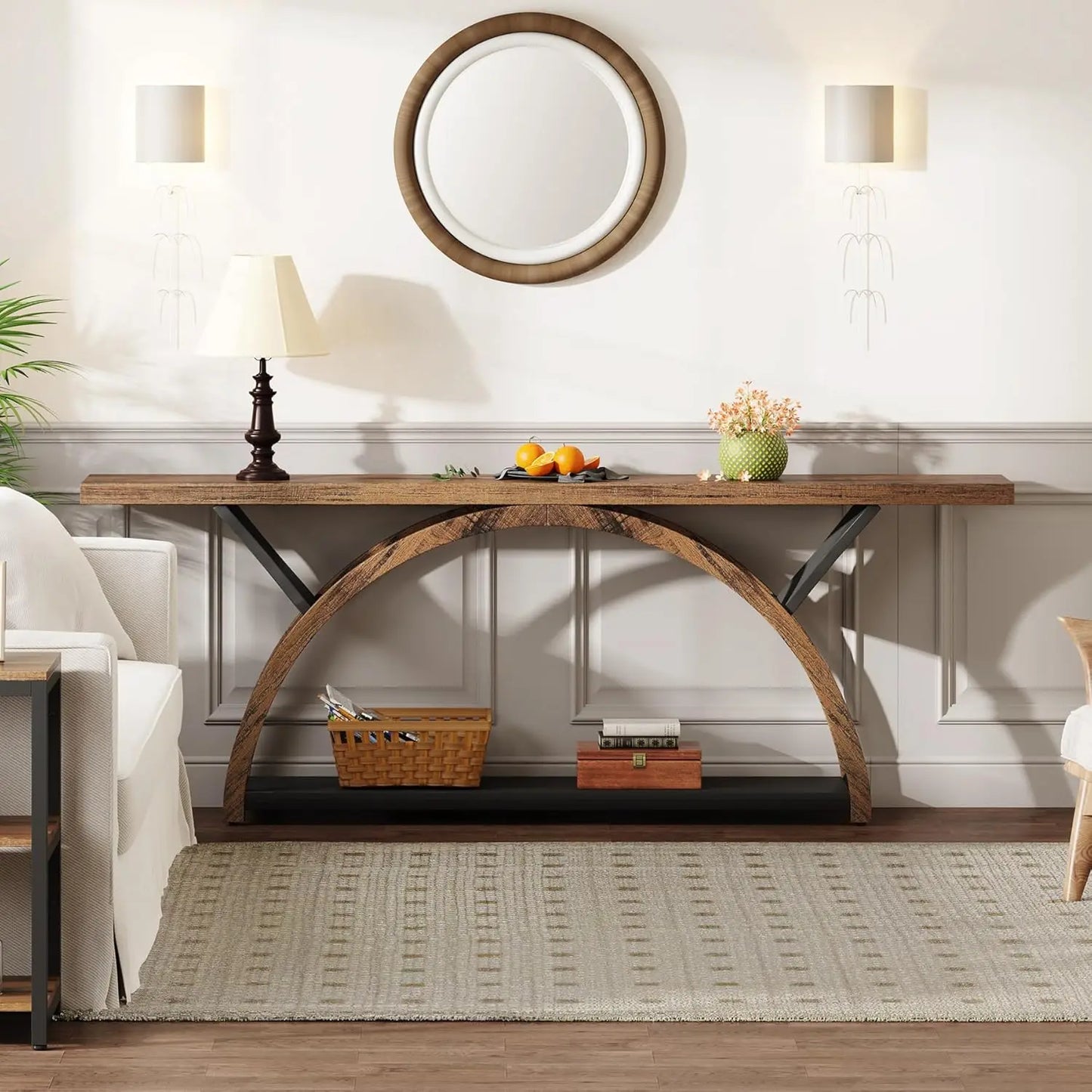 70" Console Table with Storage Shelf, Narrow Long Sofa Table Behind Couch Table