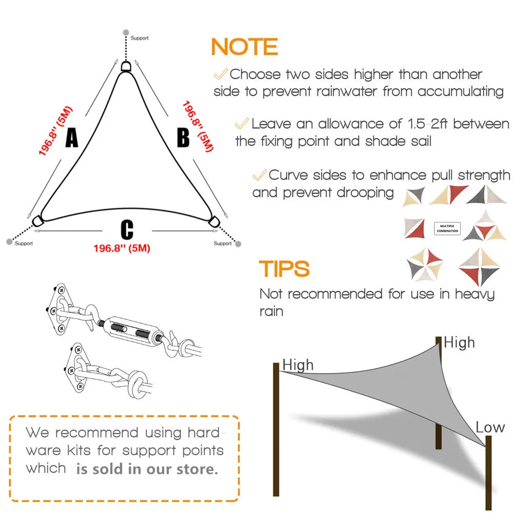 Triangle Sun Shade Sail – Waterproof UV‑Protection Canopy for Patio, Garden, Pool & Backyard