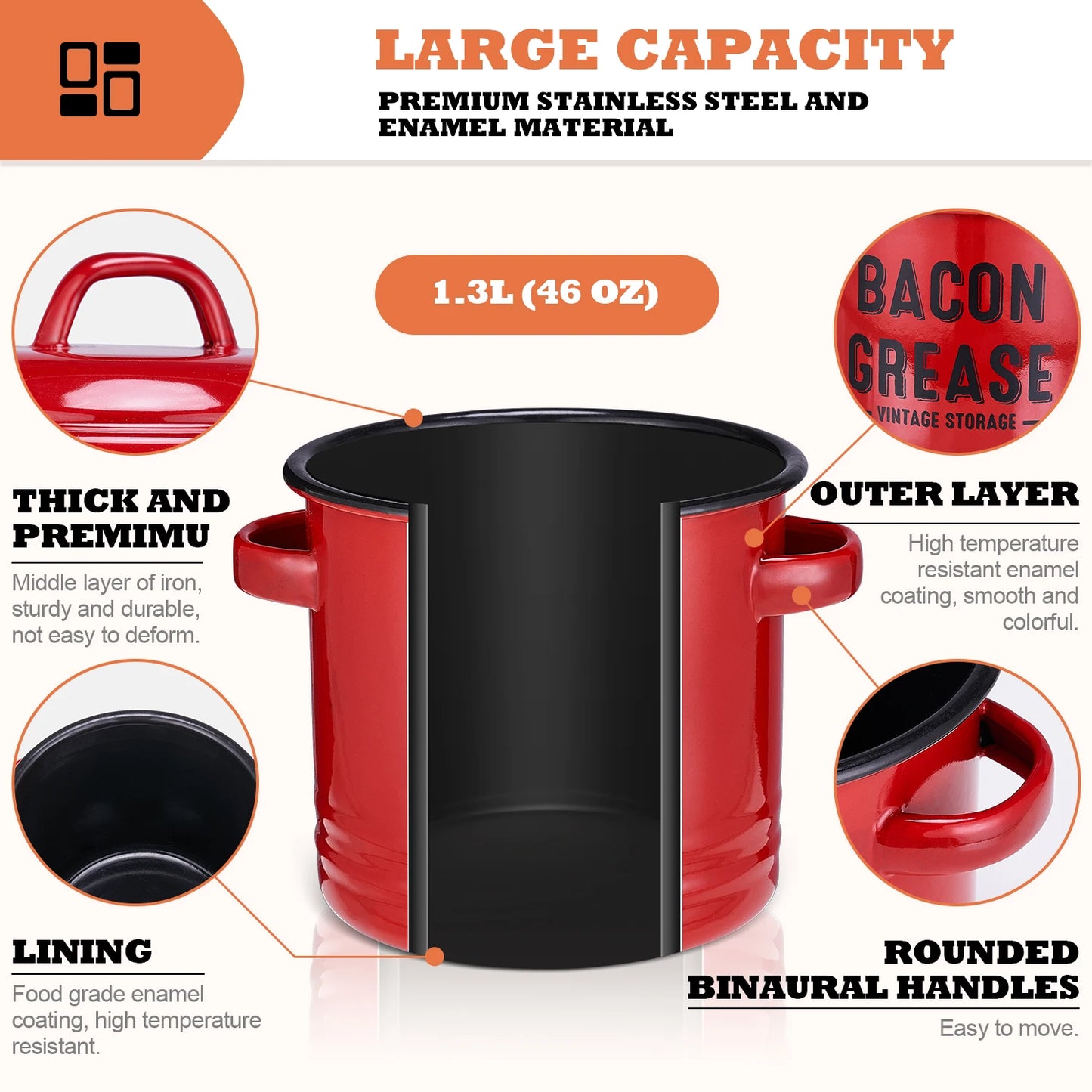 Bacon Grease Container with Strainer