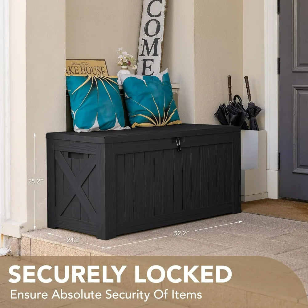 120‑Gallon Resin Deck Box – Large Waterproof Outdoor Storage Bench for Patio with Lockable Lid