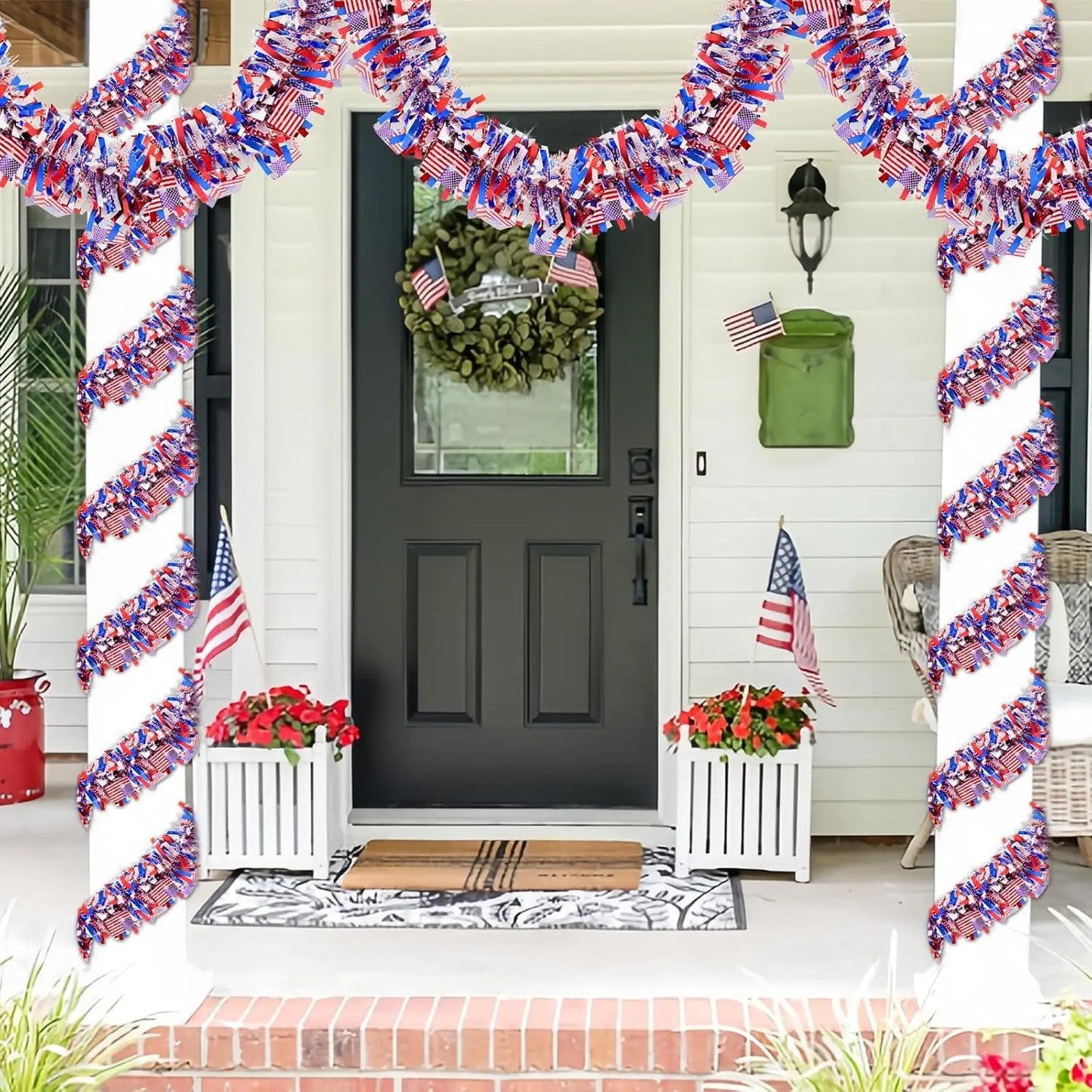 50FT Patriotic Tinsel Garland – Red, White & Blue 4th of July Decoration for Indoor & Outdoor Use
