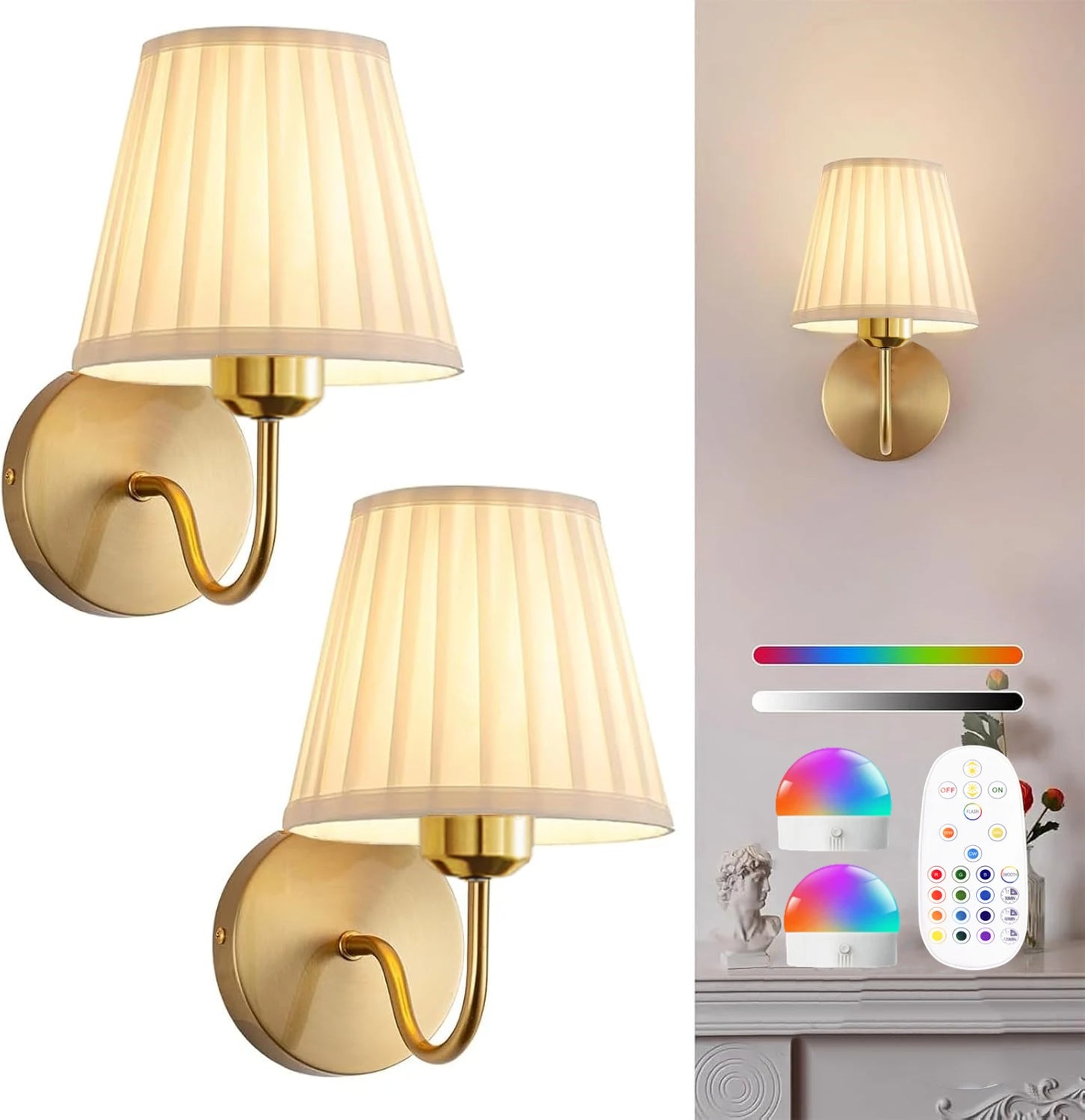 Battery-Powered Wall Light, Wireless Charging Wall Light with Remote Control, Dimmable