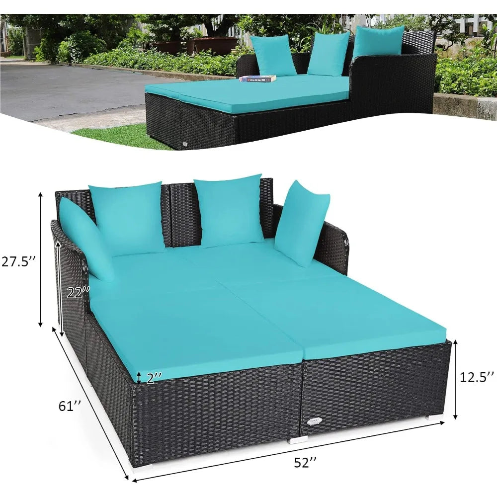 Outdoor Rattan Daybed – Wicker Sunbed with Spacious Seat, Upholstered Cushion & High‑Resilience Sponge