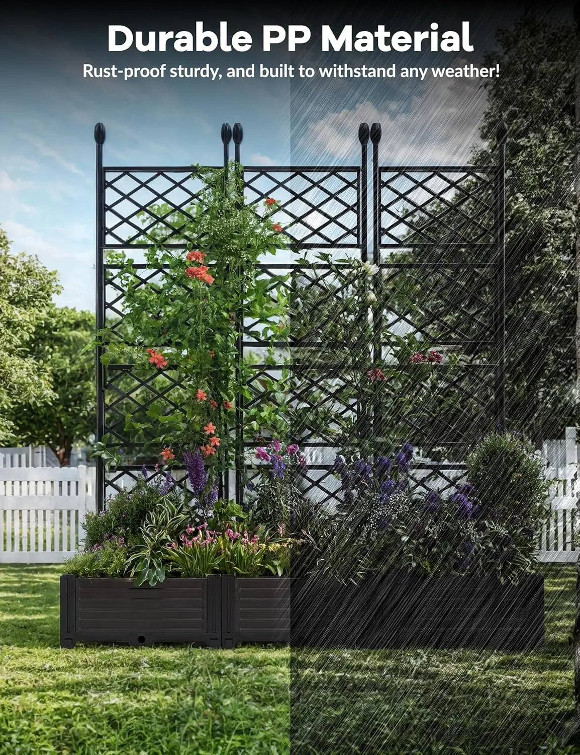3‑Piece Outdoor Raised Planter Box Set with Trellis – Vertical Garden Beds for Vegetables & Flowers