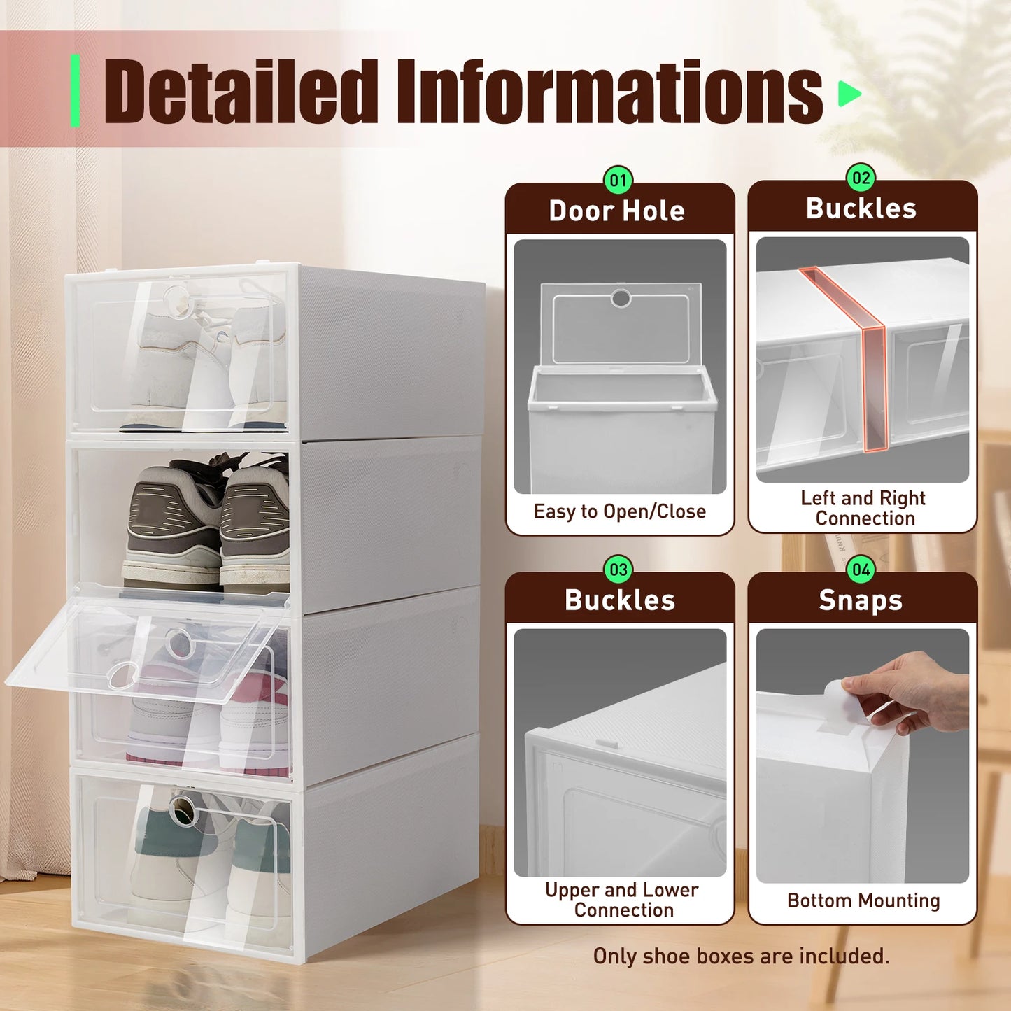 Foldable Flip Shoe Boxes Set (20/24 PCS) – Stackable Clear Plastic Shoe Storage Containers, 13" × 9" × 5.5"
