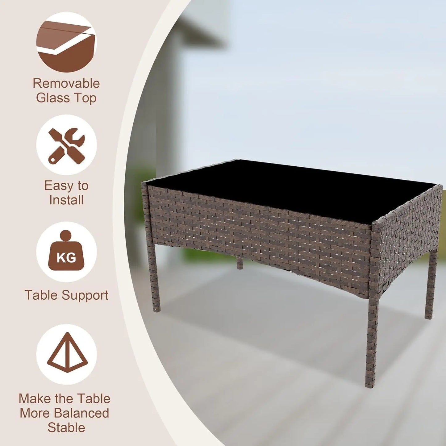 4‑Piece Patio Furniture Set – Glass Coffee Table & 3 Cushioned Chairs for Garden, Balcony & Backyard
