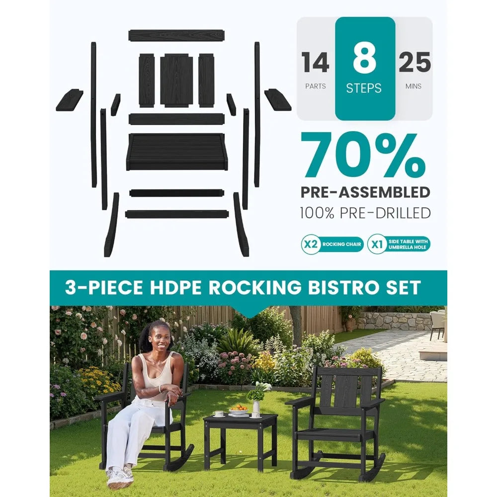 3‑Piece Patio Rocking Chair Set – All‑Weather Chairs with Cushions & Side Table