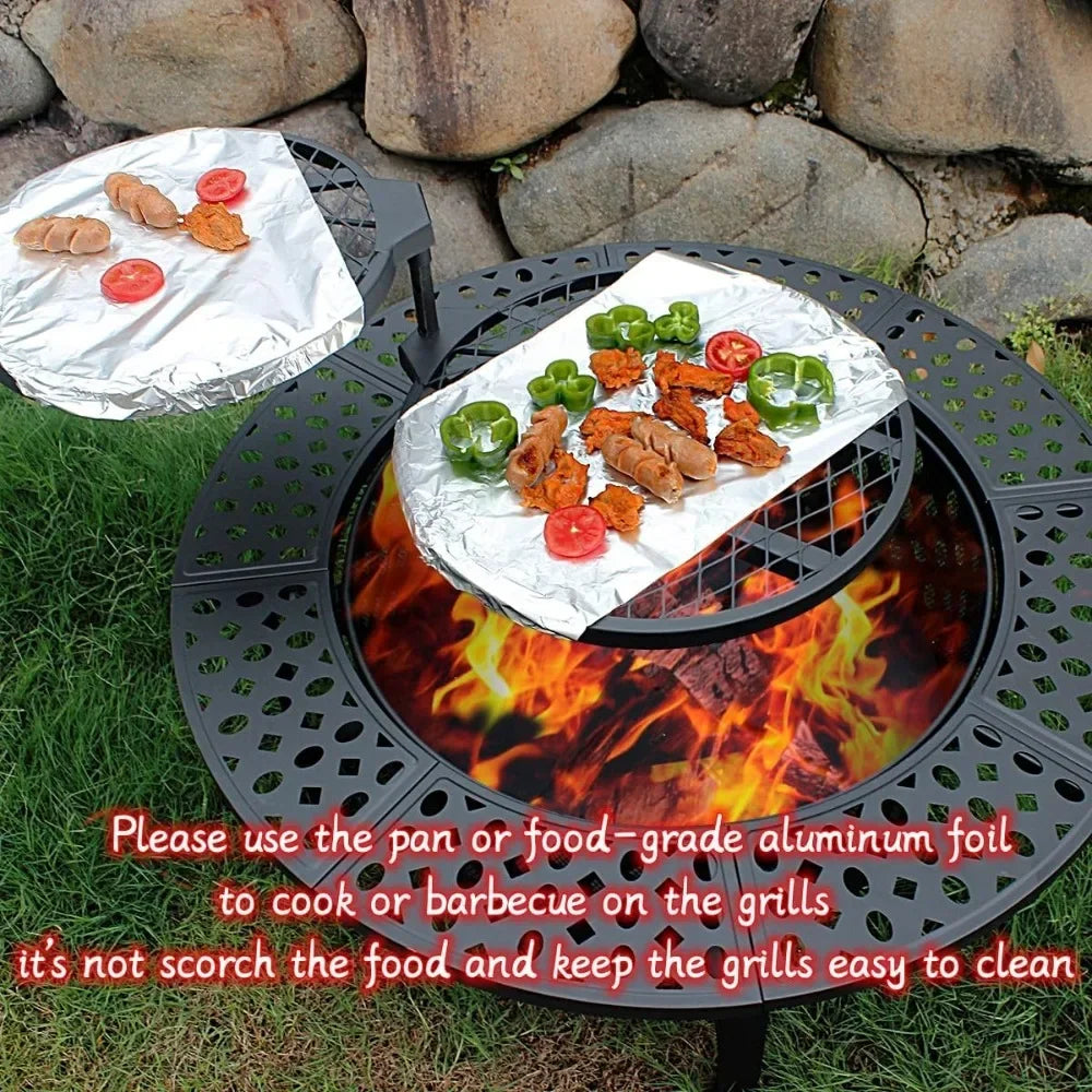 36" Fire Pit with 2 Grills, Wood Burning Fire Pits for Outside with Lid, Poker and Round Waterproof Cover, BBQ& Outdoor Fire