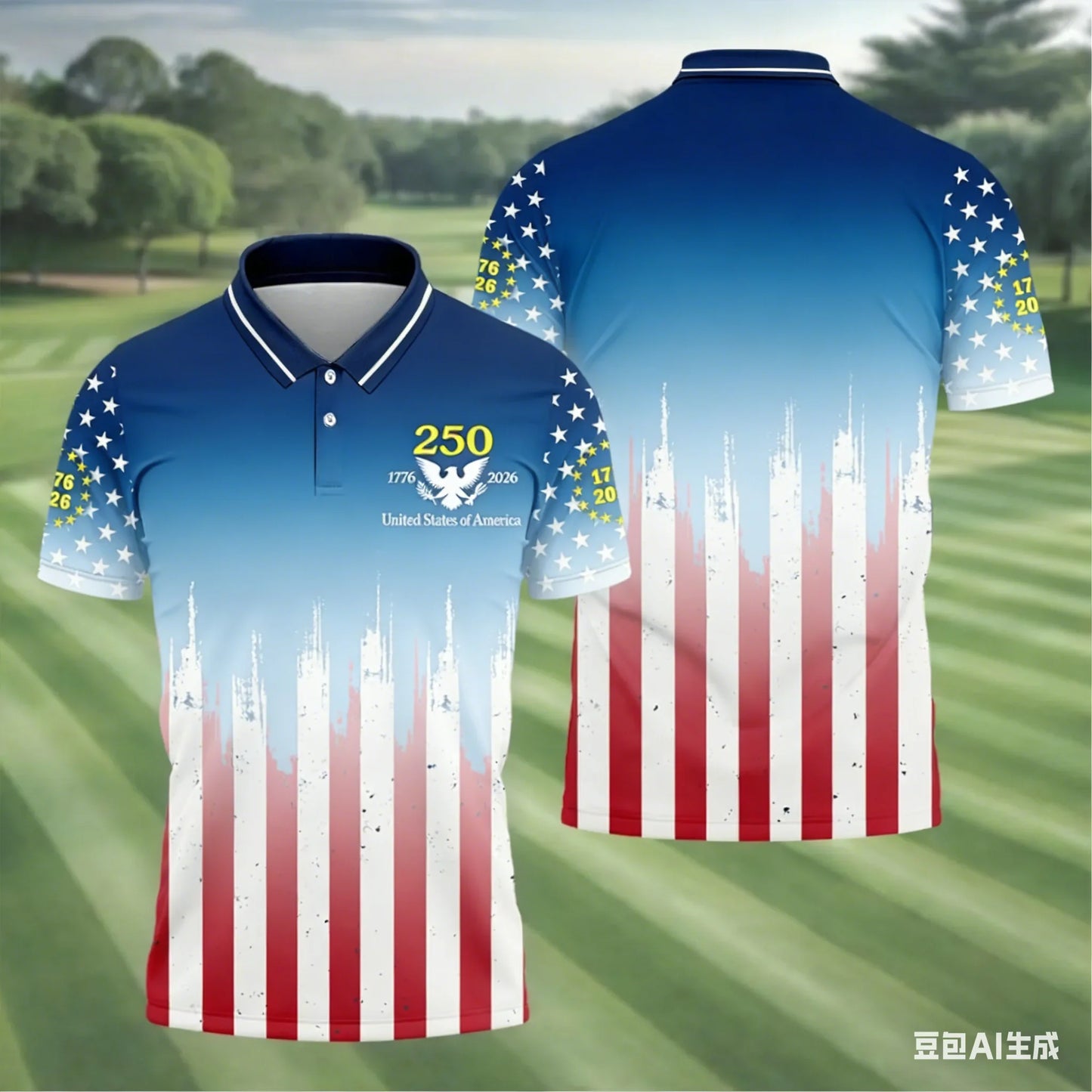 America 250 Polo Shirt, 1776–2026 USA 250th Anniversary Golf Shirt, Patriotic Red White Blue Flag Polo Men's Clothing