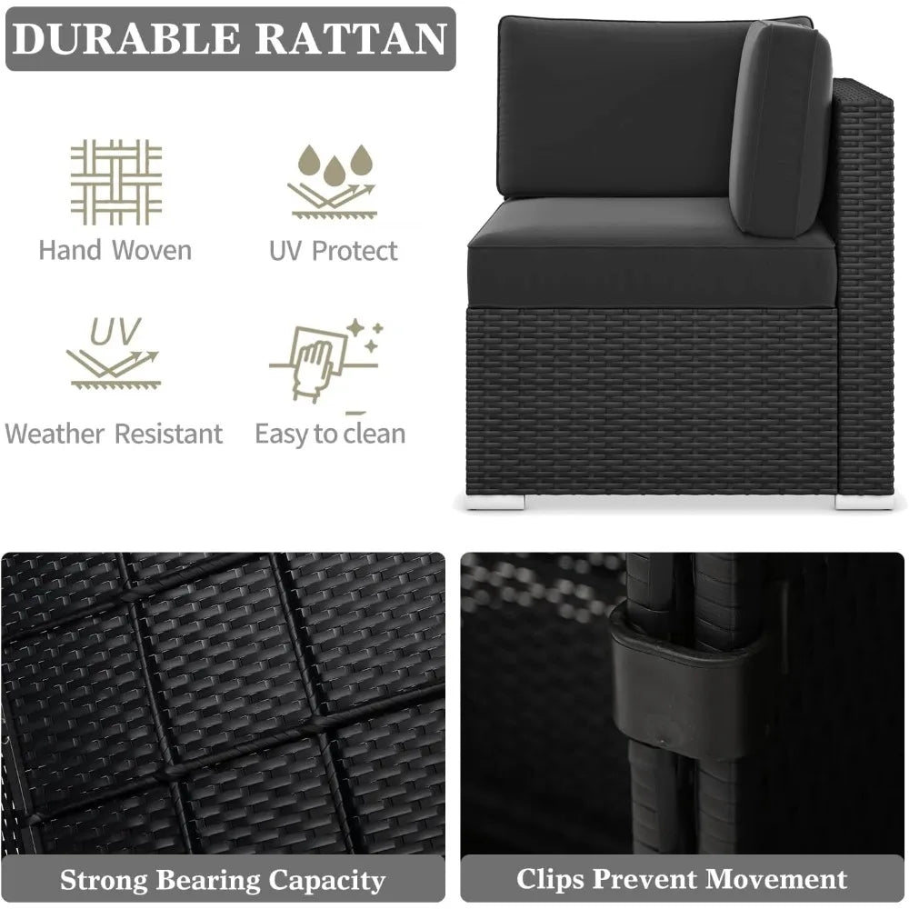 15‑Piece Rattan Wicker Patio Furniture Set – Outdoor Seating Set with Fire Pit Table