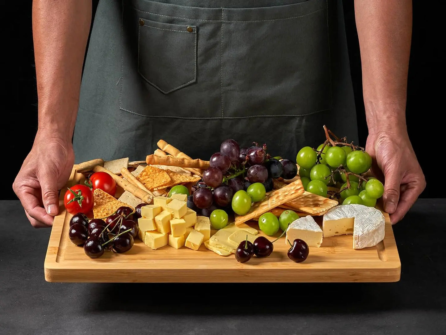 Large Bamboo Cutting Board with Handles and Juice Grooves, Perfect for Kitchen and Charcuterie