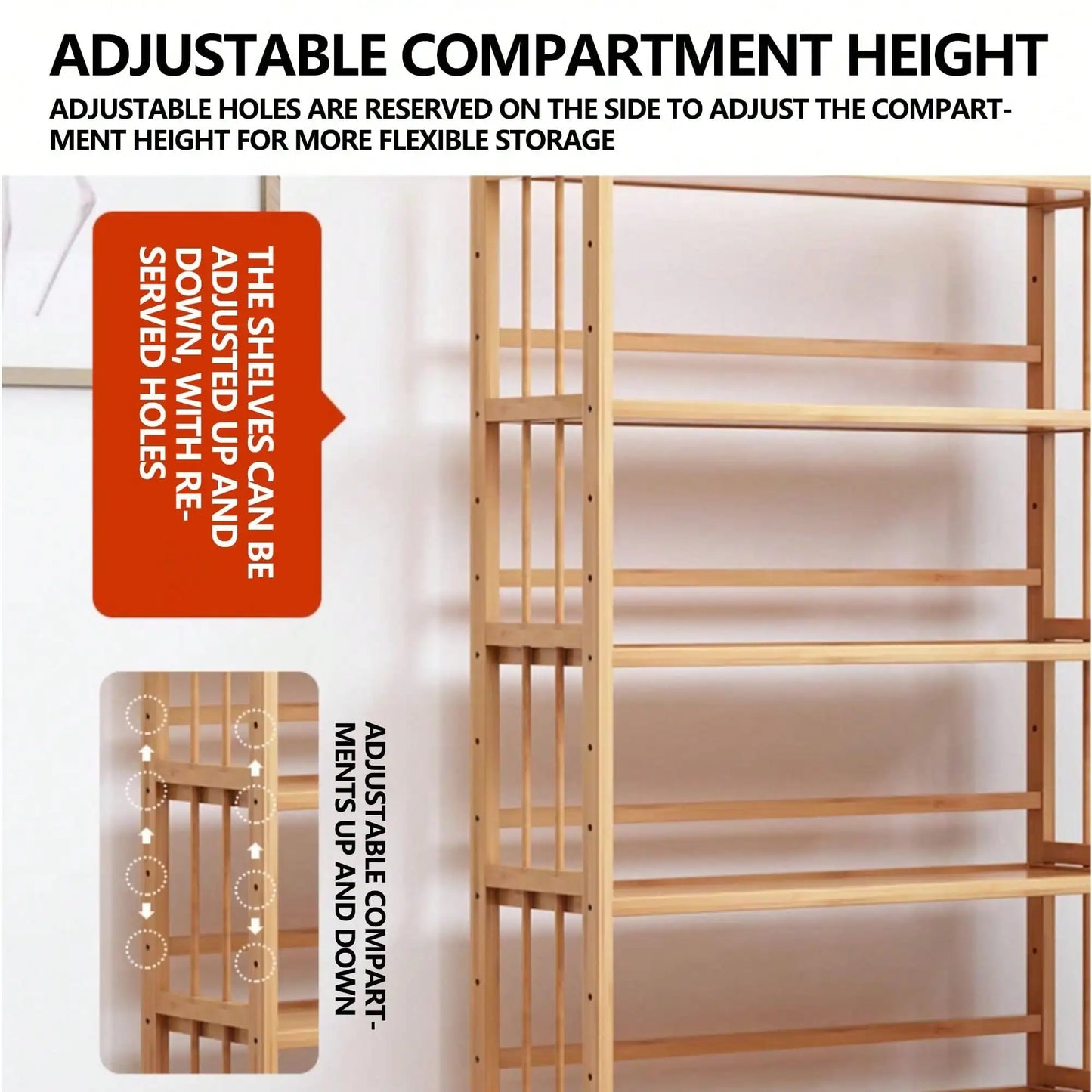 Bamboo Bookshelf with Adjustable Shelves | 4 or 5-Tier Natural Wooden Bookcase