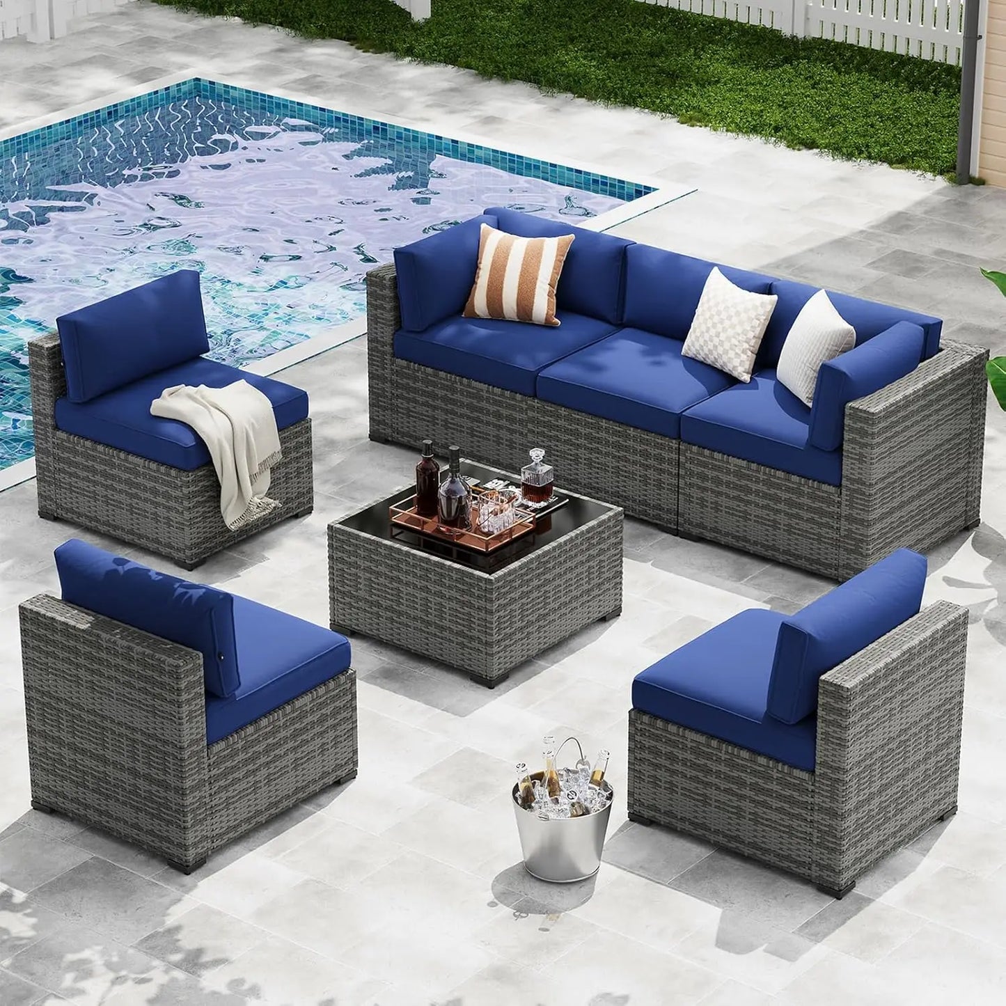 7-Piece Patio Furniture Set, Wicker Rattan with table
