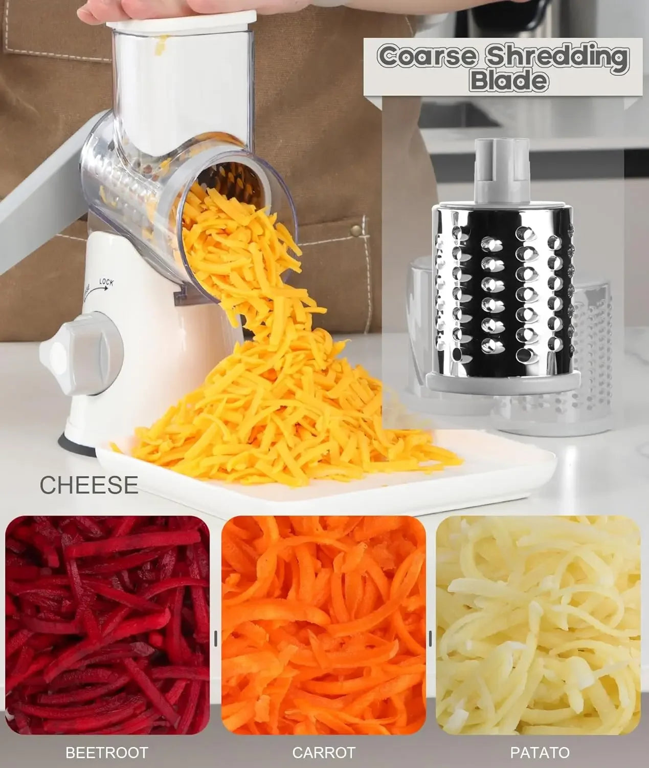 Rotary Cheese Grater – Hand‑Crank Kitchen Shredder & Speed Slicer