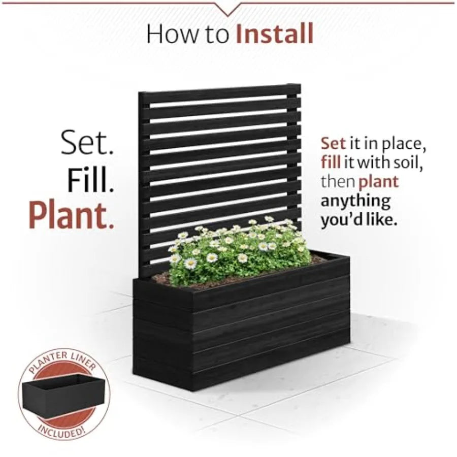 4 ft H x 3.5 ft W x 1.2 ft L Enclosed Wood Privacy Screen with Planter Box Raised Garden Bed and Trellis for Climbing Plants
