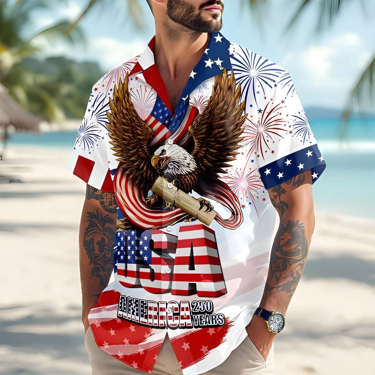 250th Anniversary America Hawaiian Shirt 250 Years USA Independence Day Shirt 1776-2026 Clothing 4th Of July Patriotic Gift
