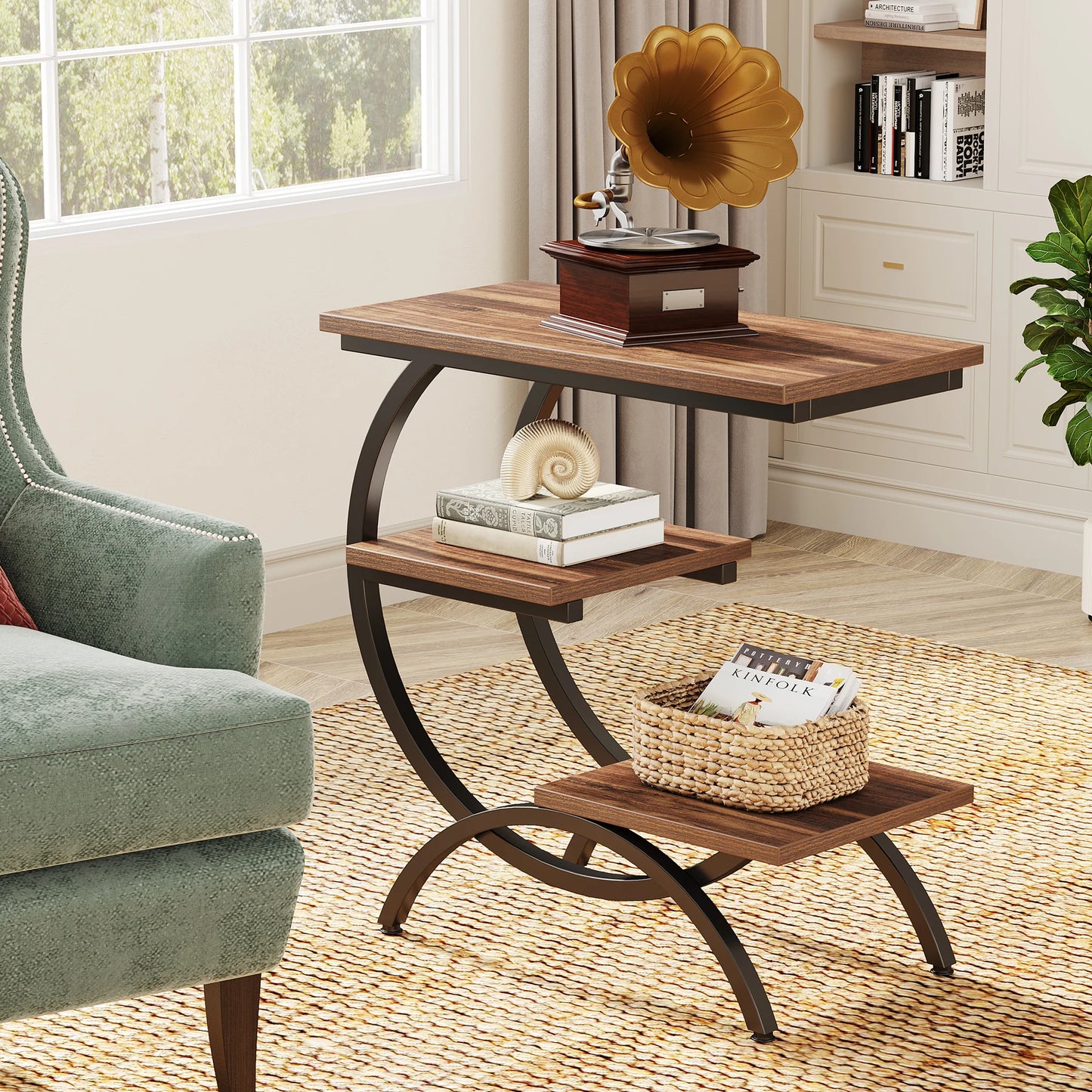 C-Shaped End Table, 3-Tier Small Table for Couch