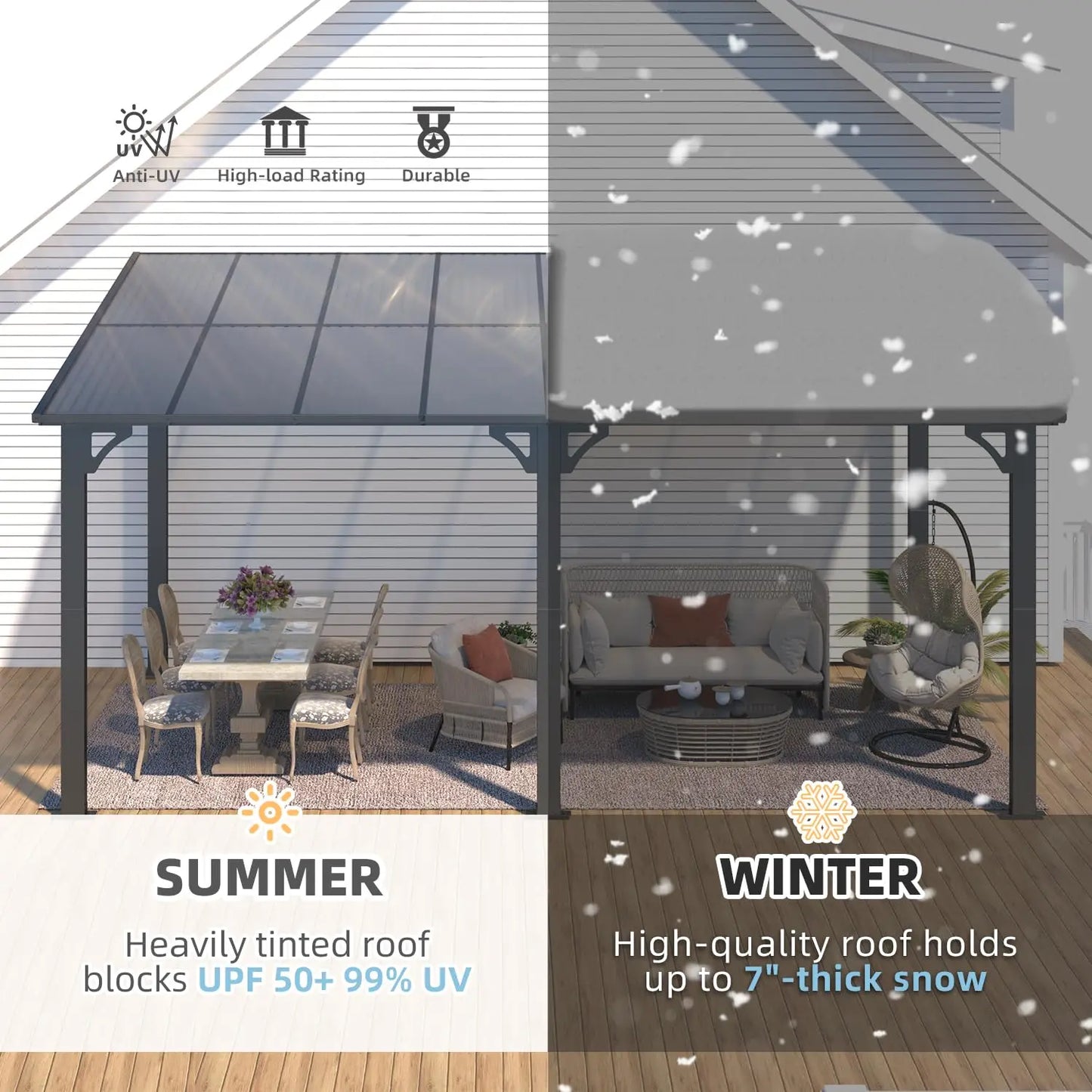 16' × 8' Hard‑Top Lean‑To Gazebo – Wall‑Mounted Outdoor Pergola with Durable Roof