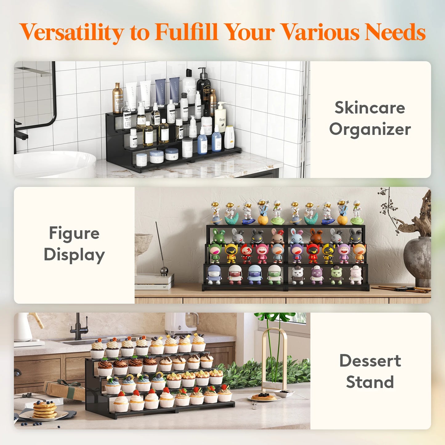 Dark Cologne Stand, Step Perfume Organizer, Tool-free Assembly, Display Stand Shelf for Fragrance, Skincare, Figurines