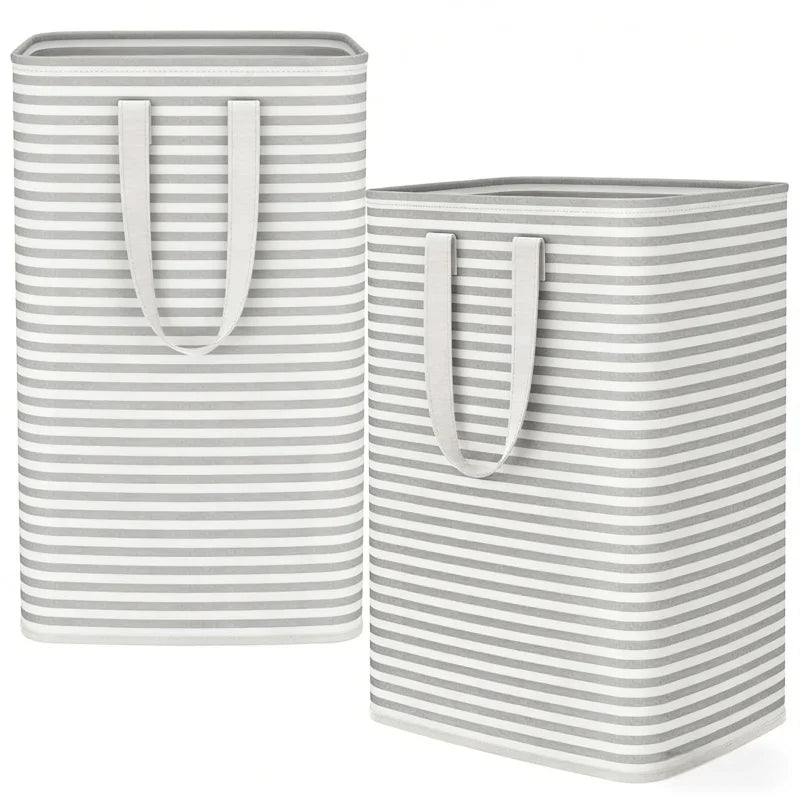 Large Foldable Laundry Hampers (2‑Pack) – Waterproof Gray Clothes Baskets with Reinforced Carry Handles