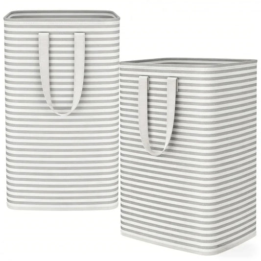 Large Foldable Laundry Hampers (2‑Pack) – Waterproof Gray Clothes Baskets with Reinforced Carry Handles