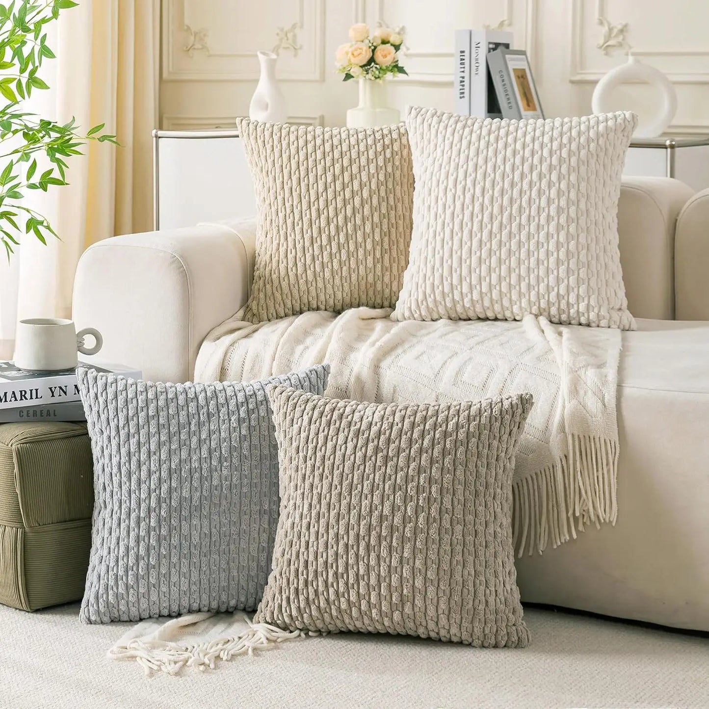 4‑Pack 18×18" Pillow Covers – Neutral Decorative Cushion Set