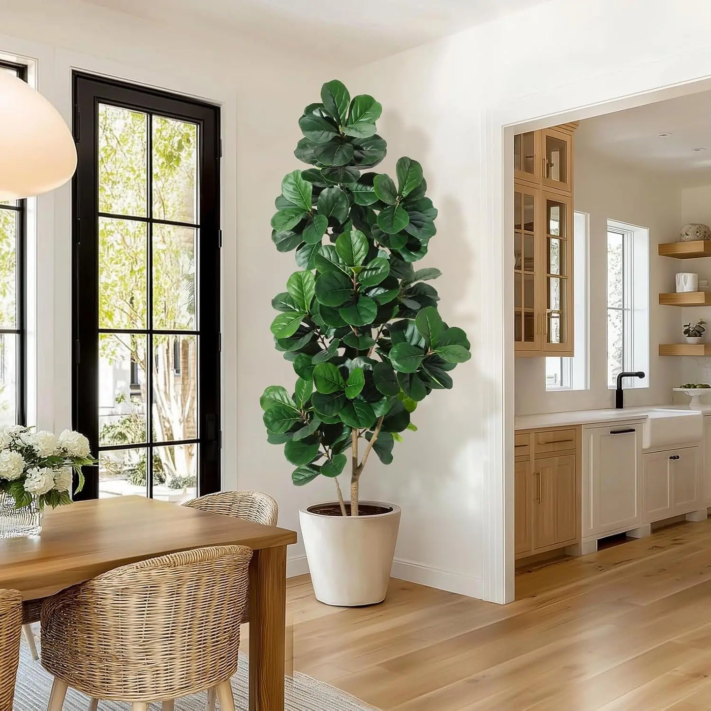 4–7FT Artificial Fiddle Leaf Fig Tree – Realistic Faux Ficus Lyrata with Lush Leaves in White Planter Pot