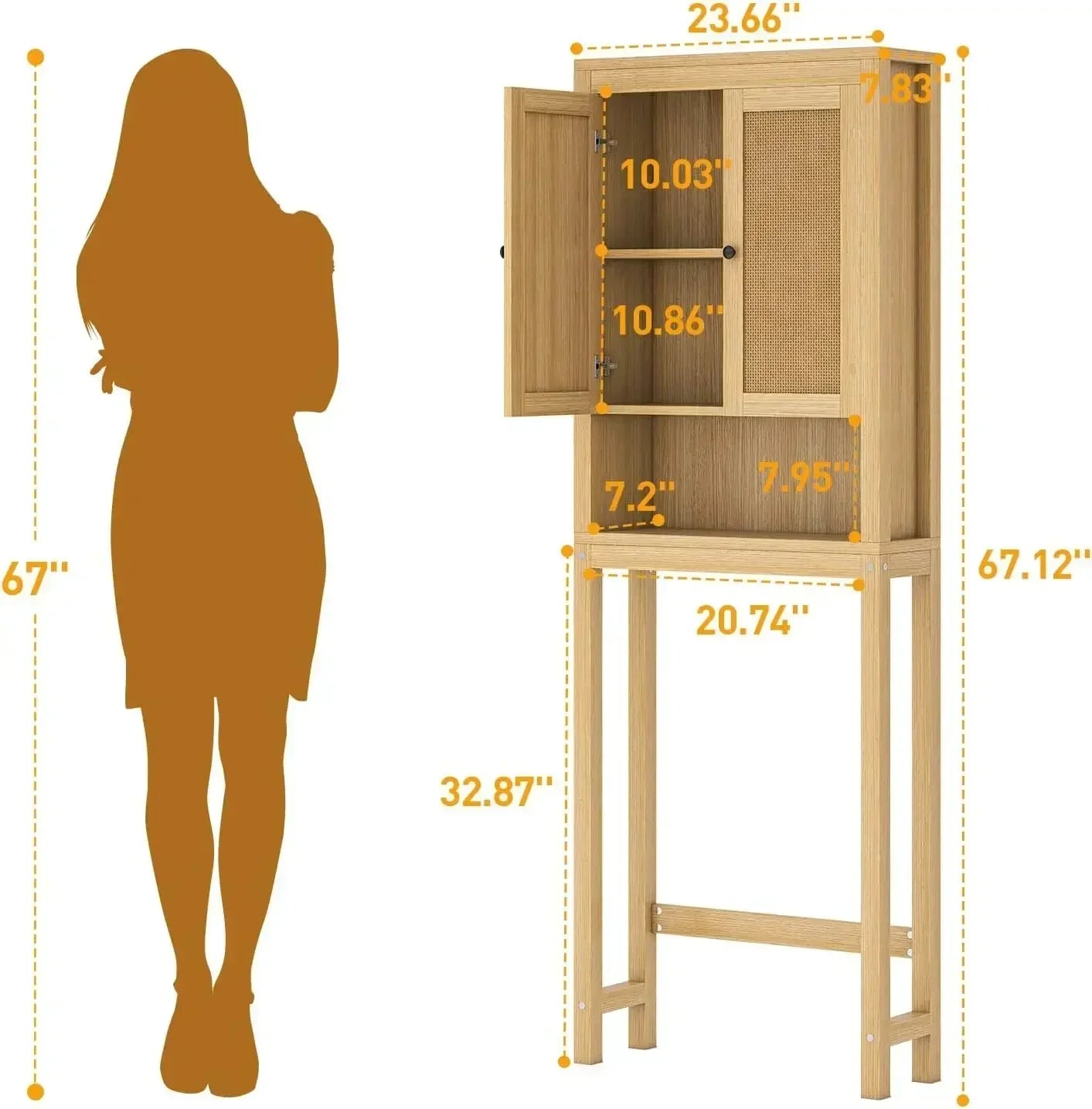 Rattan Over The Toilet Storage Cabinet, Adjustable Shelf