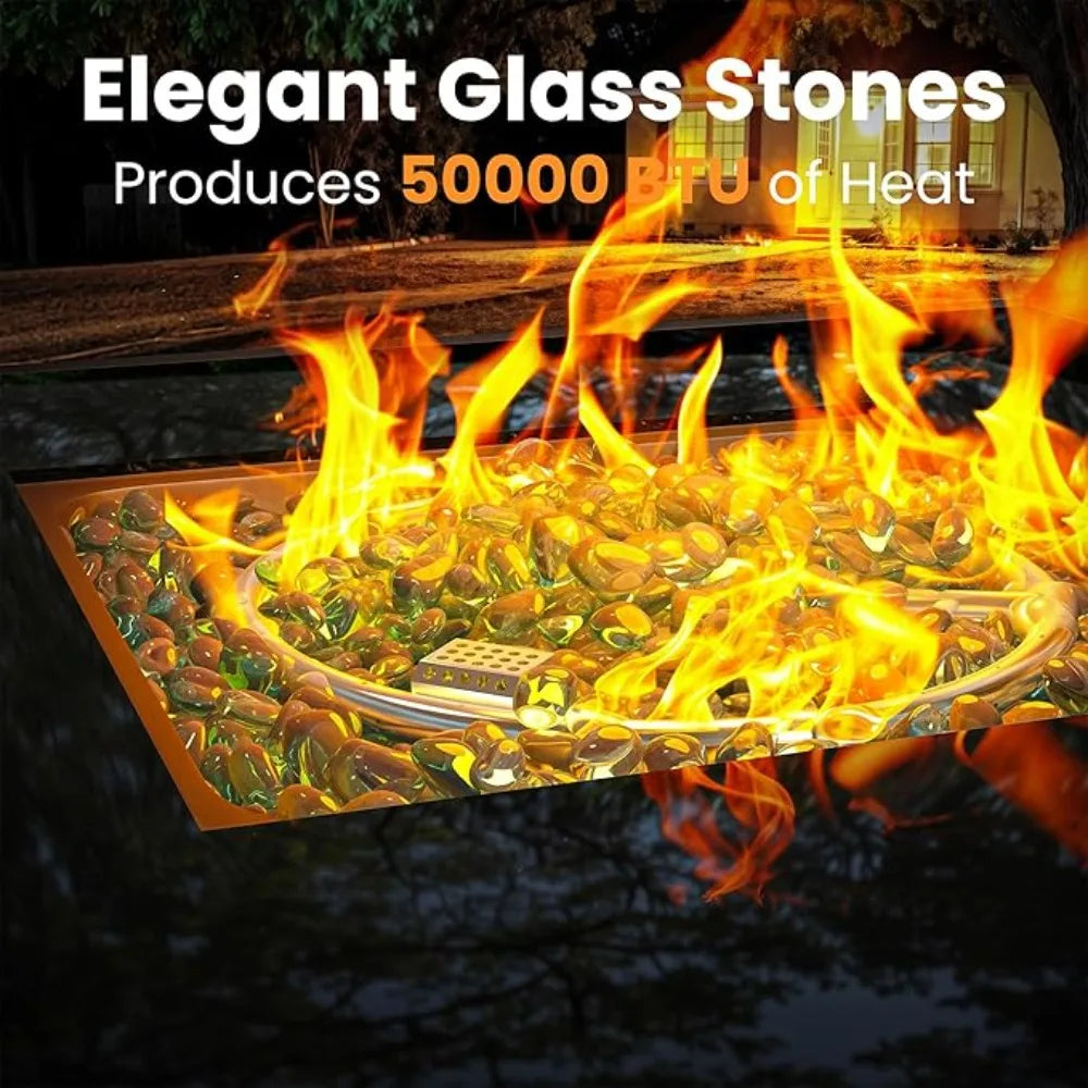 Outdoor Fire Pit Table, 28", Propane with Glass table