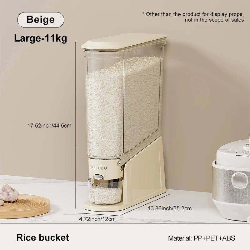 11/22lb. Sealed Rice & Cereal Dispenser – Moisture‑Proof, Insect‑Proof Storage Bucket with Measuring Cup
