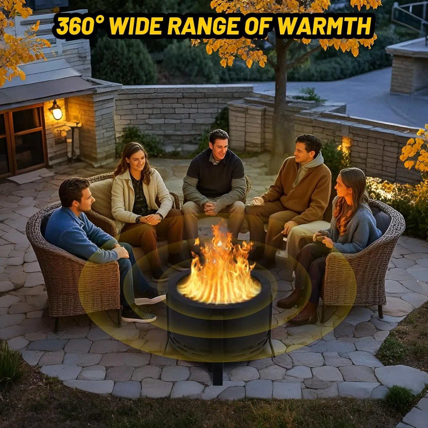 26" Low‑Smoke Outdoor Fire Pit – Portable Fire Bowl with Folding Feet for Patio, Backyard & Camping